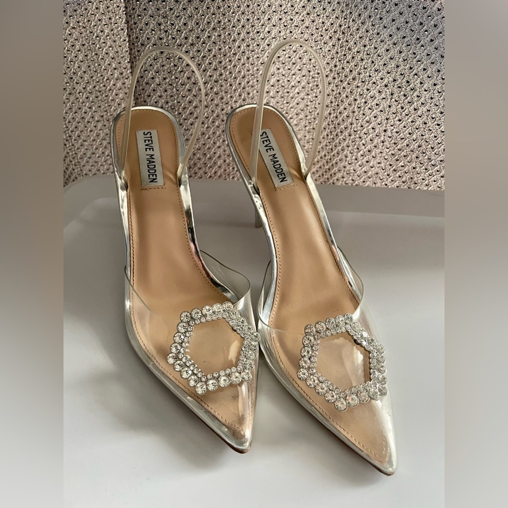 Steve Madden Clear Rhinestone Heels Vionnet Style